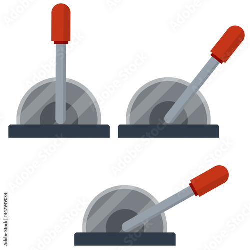 Lever to increase the speed of the mechanism. The control of the car. Automatic technology. Set of red levers in several positions-basic, small, medium, maximum. Cartoon flat illustration