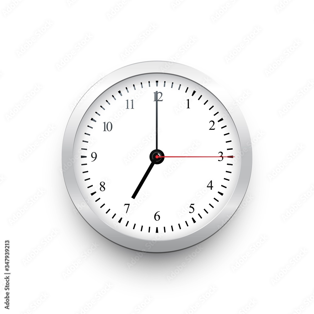 White classic clock with silver border. Vector black clock template with movable arrows. White classic clock with silver border. Vector black clock template with movable arrows.