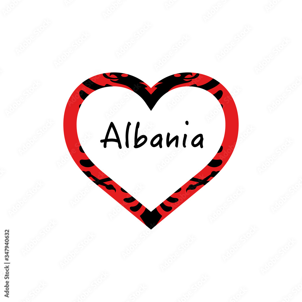 Albania flag in heart. I love my country. sign. Stock vector illustration isolated on white background.