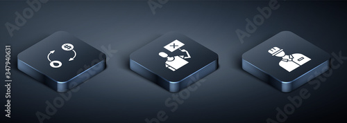 Set Isometric Oil exchange, Oilman and Nature saving protest icon