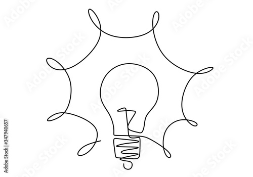 Continuous one line drawing of electric light bulb. A cup coffee inside the lamp. Symbol idea and creativity isolated on white background minimalism design. Vector illustration.