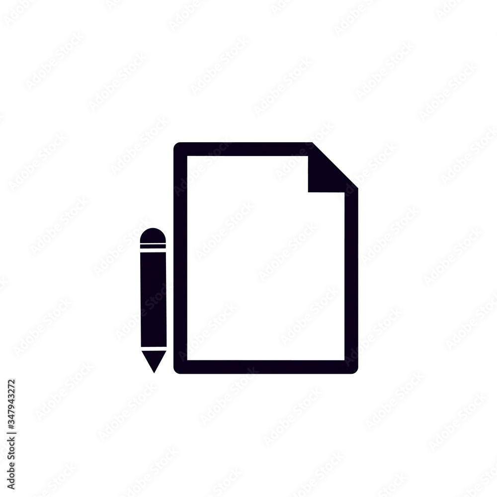 pencil and paper icon on white background. pencil and paper icon on white background.