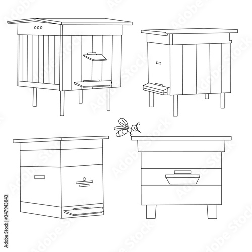 Sketch wooden beehives illustration vector isolated on white background