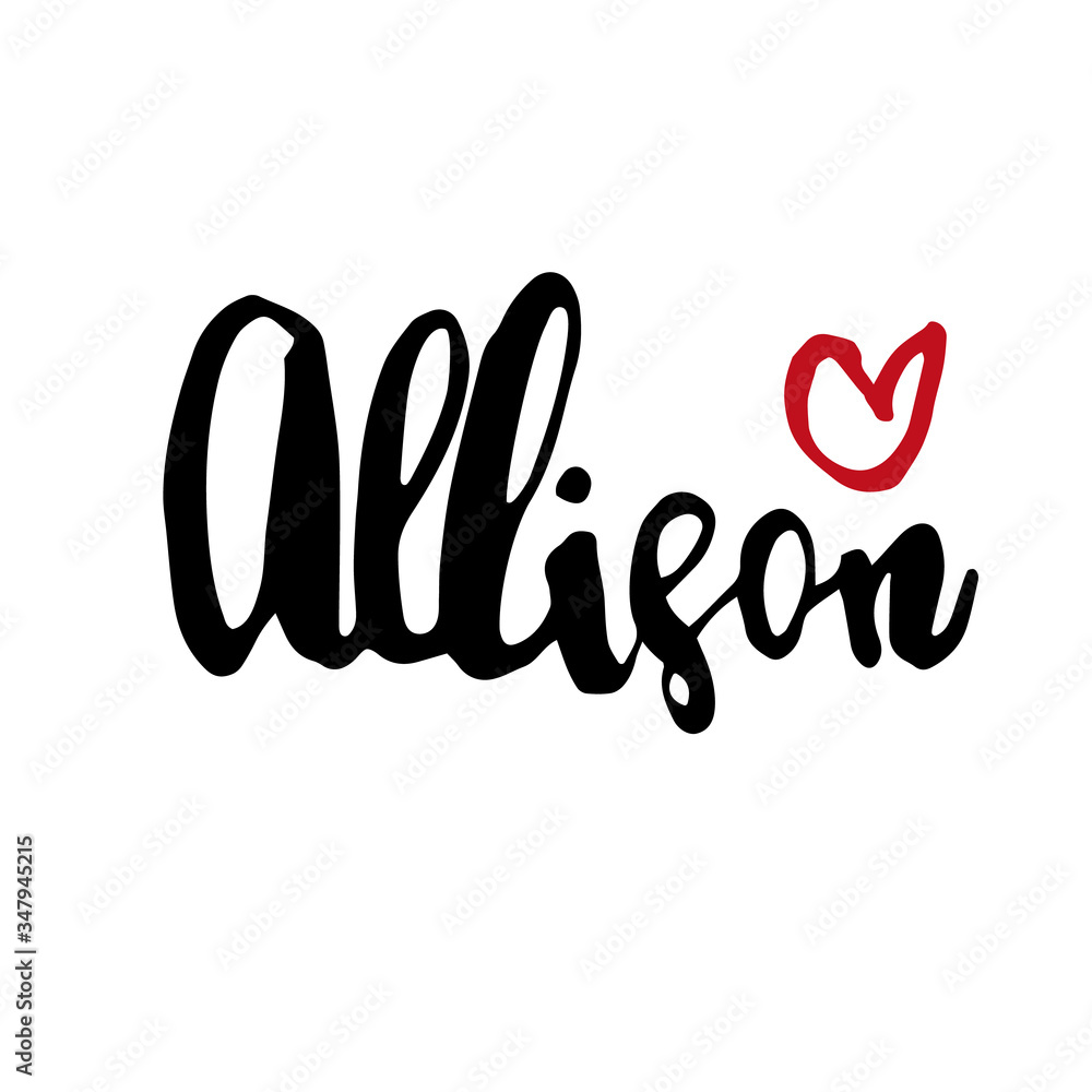 Female name drawn by brush. Hand drawn vector girl name Allison. Female name drawn by brush. Hand drawn vector girl name Allison.