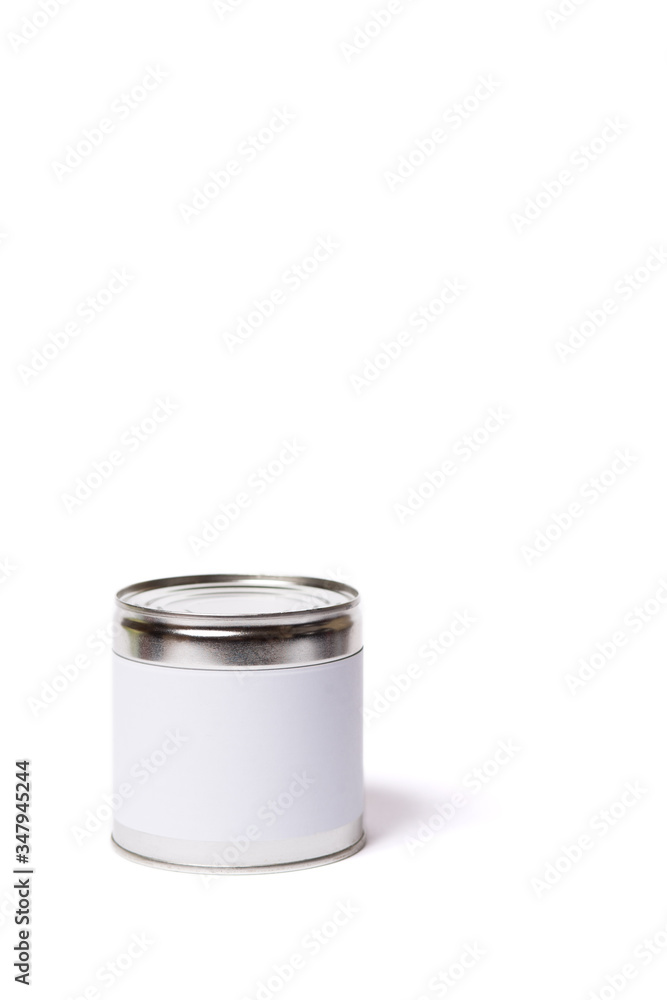 Metal can without lable. Can with place for lable on a white. Metal can without lable. Can with place for lable on a white.
