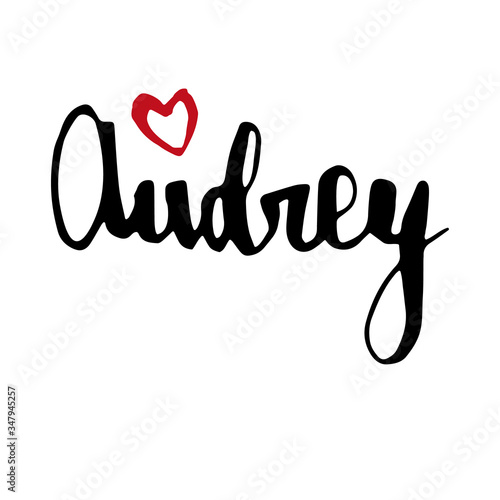 Female name drawn by brush. Hand drawn vector girl name Audrey.