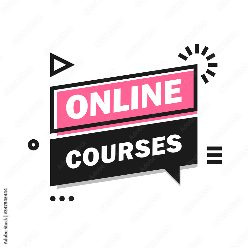 Modern Banner or button for education courses online. Vector illustration speech bubble ribbon isolated on white Modern Banner or button for education courses online. Vector illustration speech bubble ribbon isolated on white