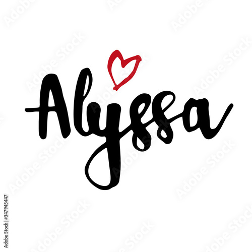 Female name drawn by brush. Hand drawn vector girl name Alyssa.