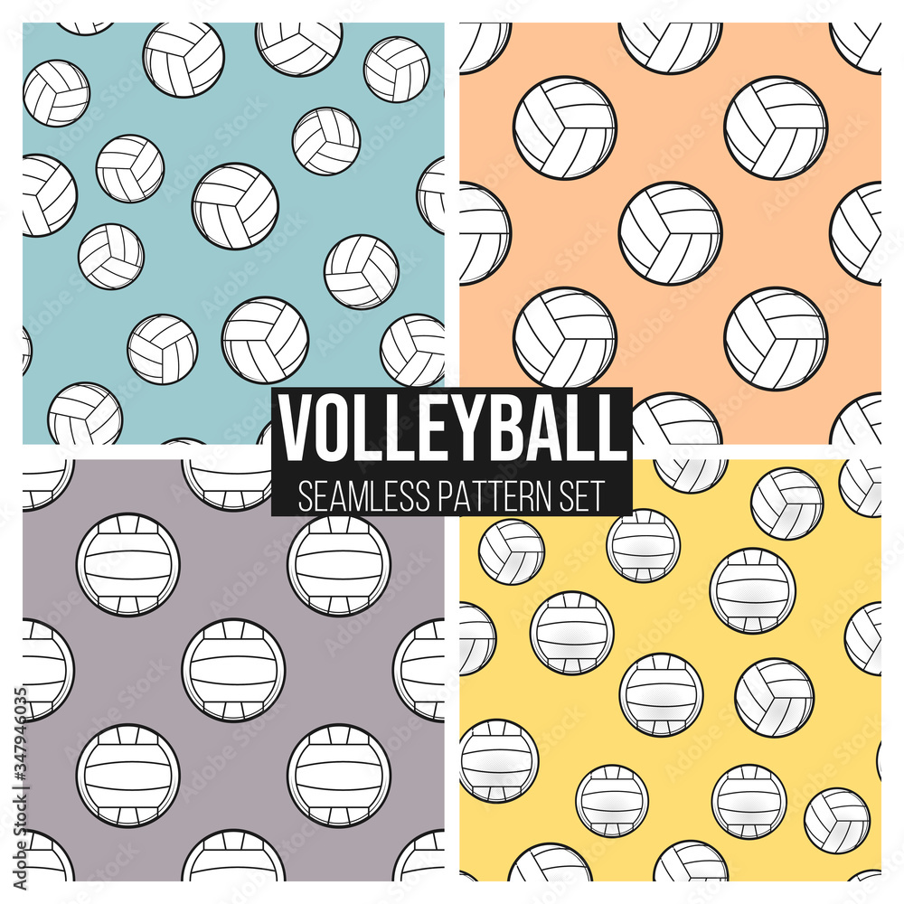 Black volleyball ball pattern repeat seamless in color background for any design. Vector geometric illustration set Black volleyball ball pattern repeat seamless in color background for any design. Vector geometric illustration set