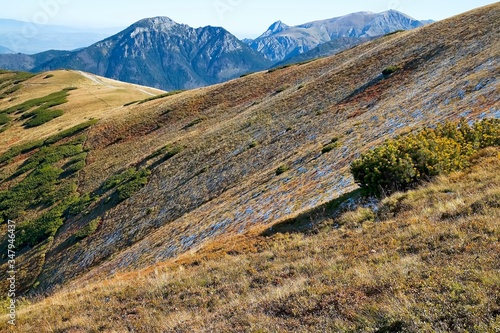 The interesting scenery on the Slovakia - Poland border. Autumn colors in mountains in the Chocholowska valley. photo