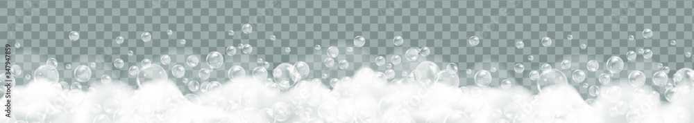 Bath foam isolated on transparent background. Shampoo bubbles texture.Sparkling shampoo and bath lather vector illustration - obrazy, fototapety, plakaty 