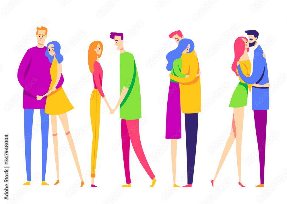 Set of couples in love. Young and romantic families. Vector illutration in flat style Set of couples in love. Young and romantic families. Vector illutration in flat style