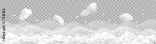 Bath foam isolated on transparent background. Shampoo bubbles texture.Sparkling shampoo and bath lather vector illustration