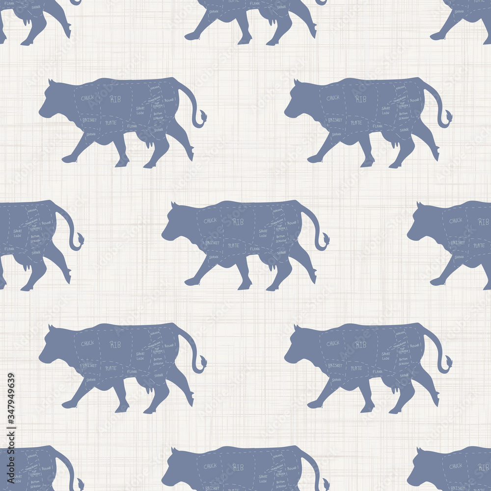 Butcher Pattern Seamless french farmhouse cow charcuterie butcher pattern. Farmhouse ...