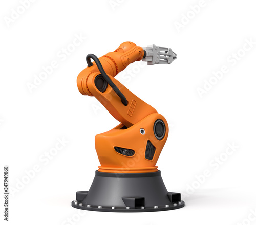 3d rendering of orange robotic arm isolated on white background