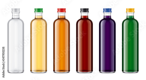 Set of Glass Bottles with Drinks. Transparent drinks version. 