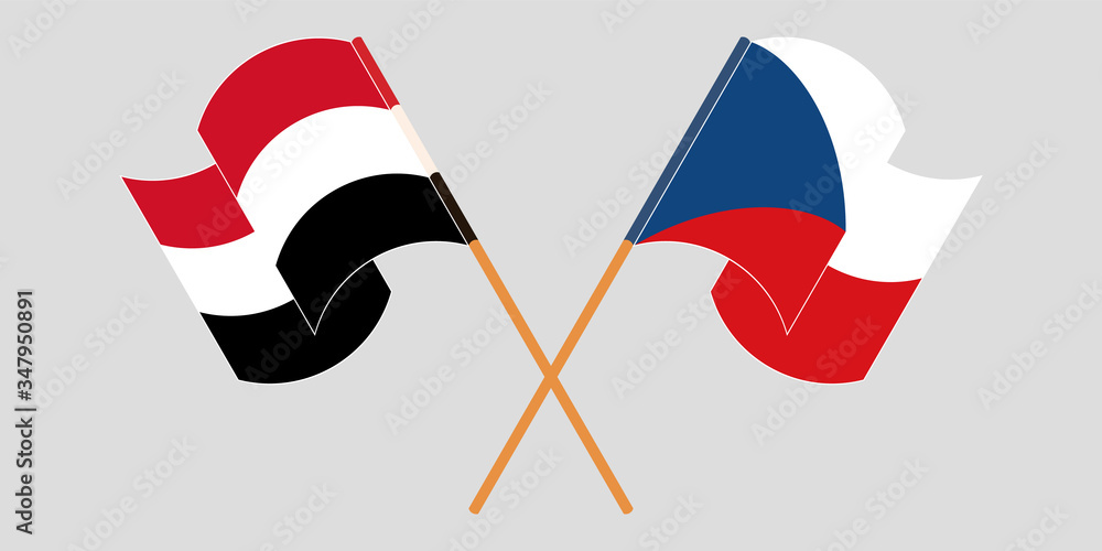 Crossed and waving flags of Yemen and Czech Republic Crossed and waving flags of Yemen and Czech Republic