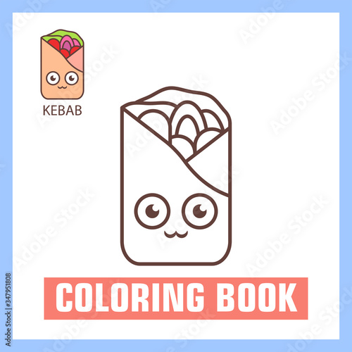 Coloring book with kebab. Color the ice cream drawing activity. Educational game for preschool aged kids, food theme. Printable kids activity