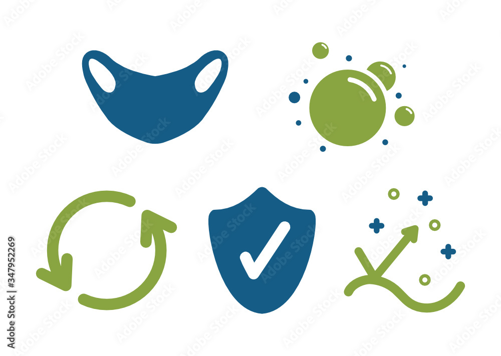 Health protection icons in blue and green colors Health protection icons in blue and green colors