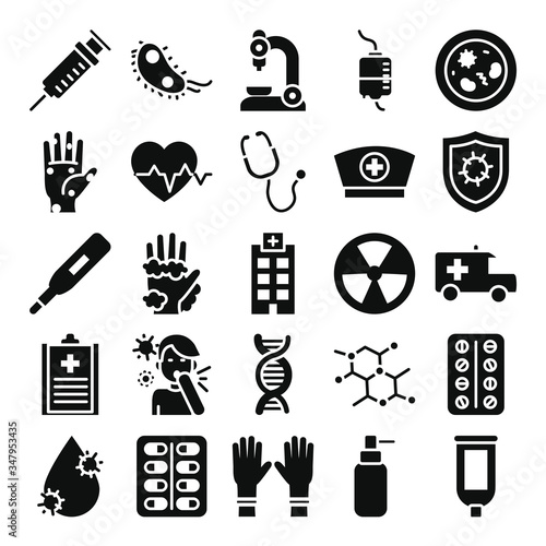 thermometer, virus and medicine icon set, silhouette style