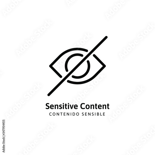 Sensitive photo content. Explicit video content. Inappropriate content. Internet safety concept. Censored only adult 18 plus. Blurred background. Vector Illustration. Attention Sign. Hide view icon.