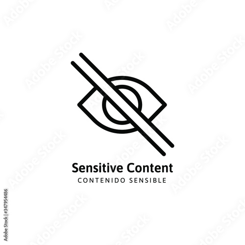 Sensitive photo content. Explicit video content. Inappropriate content. Internet safety concept. Censored only adult 18 plus. Blurred background. Vector Illustration. Attention Sign. Hide view icon.