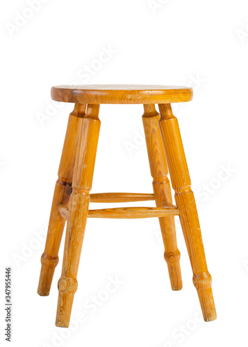 old wooden chair, stool isolated on white background
