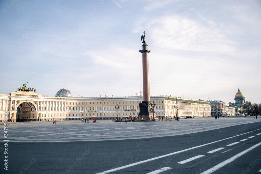 Panoramic view of the palace square in St. Petersburg.