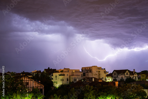 Thunderstorm at night in Bayonne, France