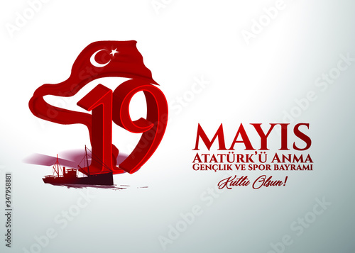 19 May Commemoration of Ataturk, Youth and Sports Day 101st year. (English: O Turkish Youth, 19 May Commemoration of Ataturk, Youth and Sports Day) photo