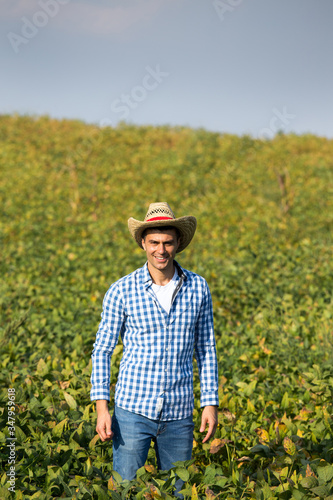 Farmer standing in soybean field
