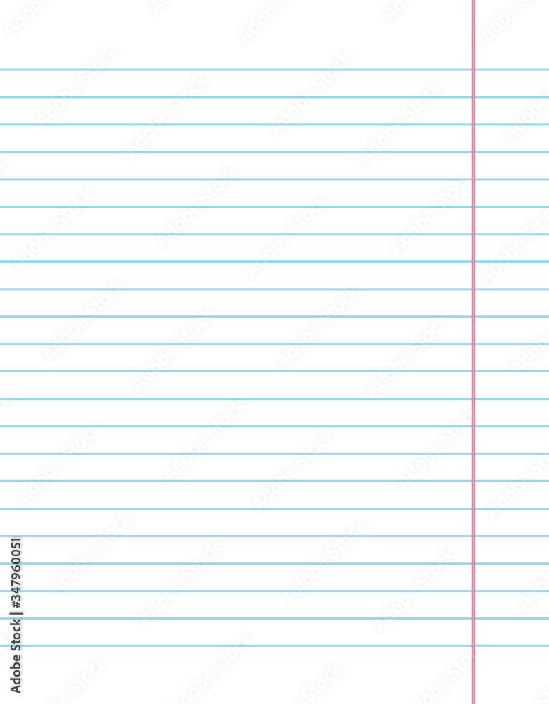 White sheet of notebook . Notebook sheet in a line with a red line border..School concept. White sheet of notebook . Notebook sheet in a line with a red line border..School concept.