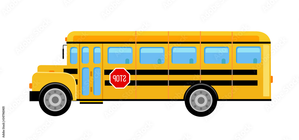 School yellow bus on a white background. Isolated. Vector flat illustration