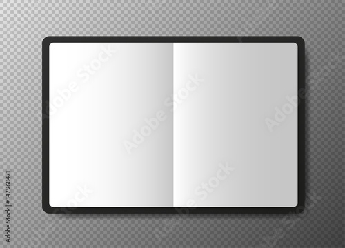 Realistic blank black open copybook template on transparent background. Notebook Vector. photo
