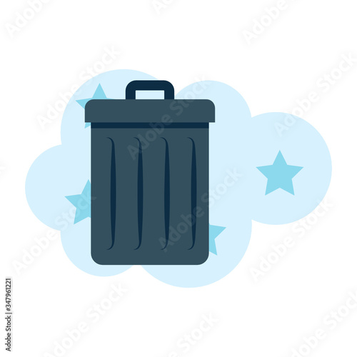 Metal Trash Can Vector Flat Icon Design Concept, Housekeeping Supplies on Bubble Sud background, Delete Sign 