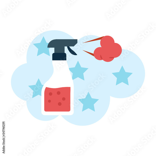 Living Space Sanitizer, covid-19 spread prevention fluid, Coronavirus Housekeeping Liquid Spray Bottle Vector Flat Icon Design, Home Cleaning Equipment on White background, 