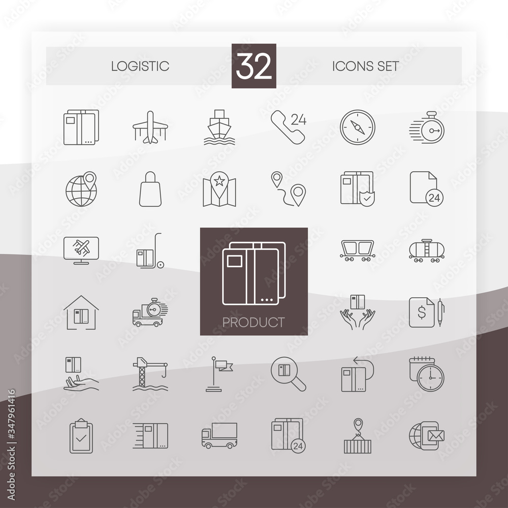 LOGISTIC 32 icons set with flat abstract design isolated on white background. Vector. LOGISTIC 32 icons set with flat abstract design isolated on white background. Vector.