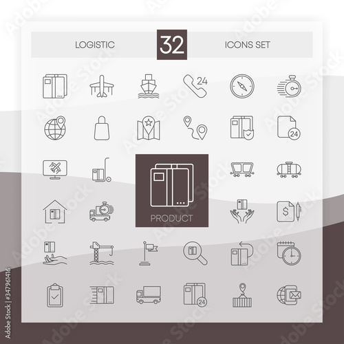 LOGISTIC 32 icons set with flat abstract design isolated on white background. Vector.