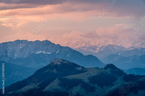 Sunrise in the Alps on the mountain top