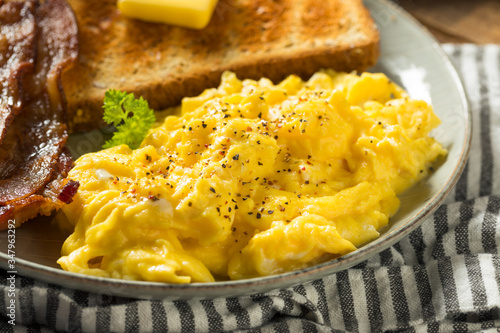 Homemade American Scrambled Egg Breakfast with Bacon