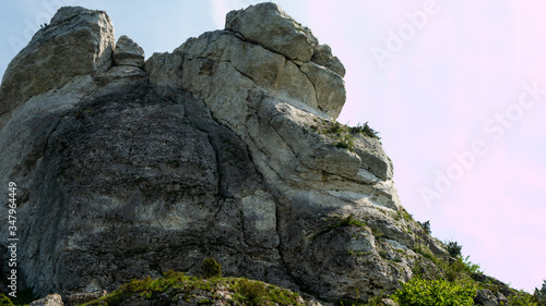 View of the Sokolich Mountains Reserve and rock stones in Olsztyn. A free space for an inscription