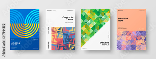 Company identity brochure template collection. Business presentation vector A4 vertical orientation front page mock up set. Corporate report cover abstract geometric illustration design layout bundle.