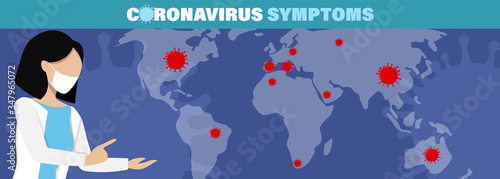 Coronavirus outbreak, COVID-19 vectorillustration symptoms infection, influenza background with dangerous flu strain cases as pandemic medical health, risk concept with disease cells.