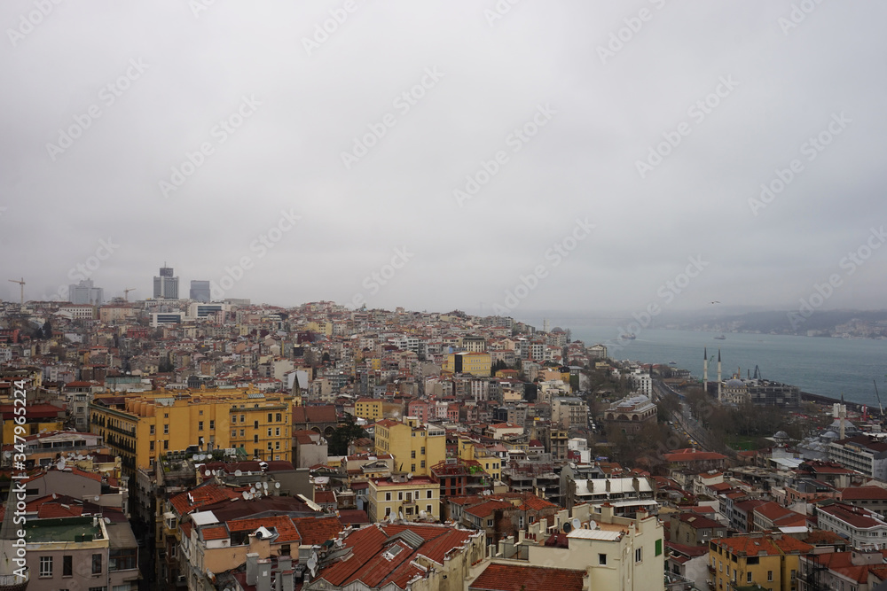 Aerial view of the city of  Istanbul on the cloudy day. 