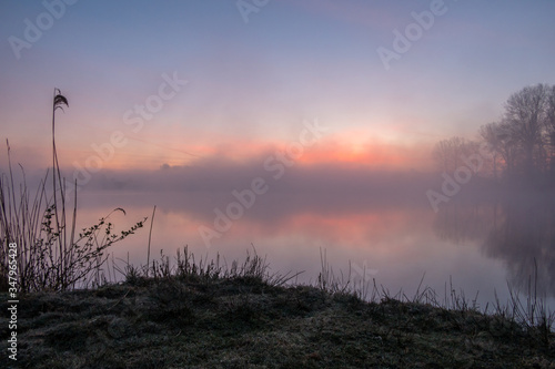 Nebeliger Morgen am Erlensee bei Halte  Ostfriesland 