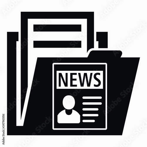 Folder and news icon. A selection of articles. Archive of information. New publications. List of news. Vector icon.
