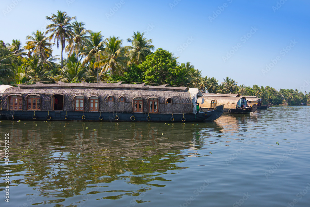 Houseboat on Kerala backwaters in Alleppey, India.. Houseboat on Kerala backwaters in Alleppey, India..