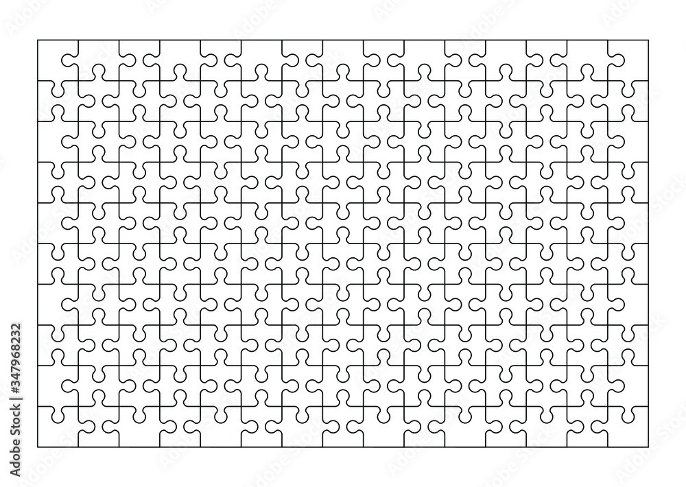 Set of one hundred fifty puzzle pieces. Puzzle with different types of details and the ability to move each part. Black and white vector illustration isolated on white background. Set of one hundred fifty puzzle pieces. Puzzle with different types of details and the ability to move each part. Black and white vector illustration isolated on white background.