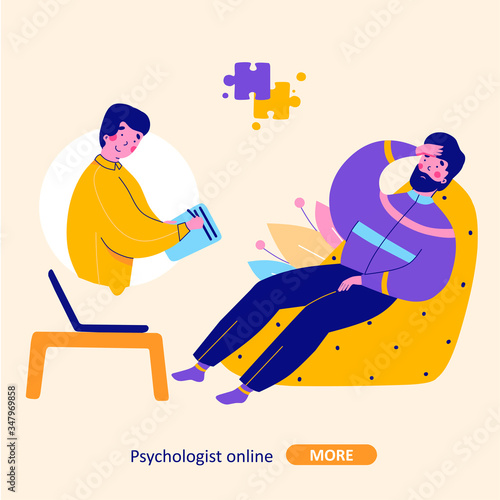 Modern psychotherapy online, vector flat cartoon illustration.