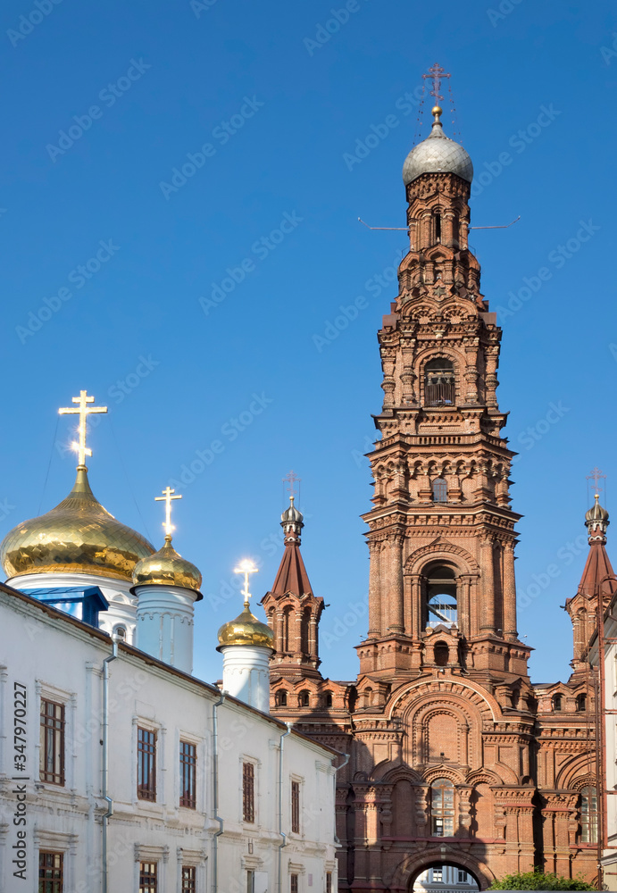 Bell Tower of Kazan Epiphany Church, located on the central Bauman street. Republic of Tatarstan, Russia